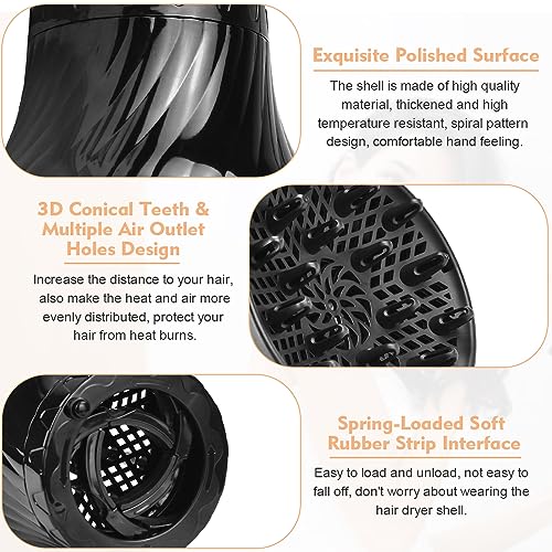 Universal Hair Diffuser, wynott Hair Dryer Diffuser Attachment 1.38in to 3in Adjustable Hair Dryer Diffuser Nozzle Professional Diffuser Hairdryer Hair Drying for Curly Hair or Wavy Hair Styling - Image 6