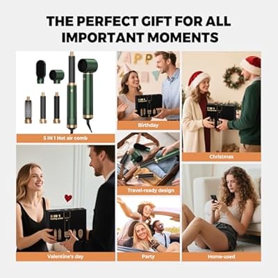 5 in 1 Blow Dryer Brush, Upgrade Hair Dryer Brush Set Negative Ion Air Styler Curling Wrap Air Curler, Hot Air Brush Curling Iron Hair Styling Tools As A Gift for Straight/Curl/Dry/Smooth