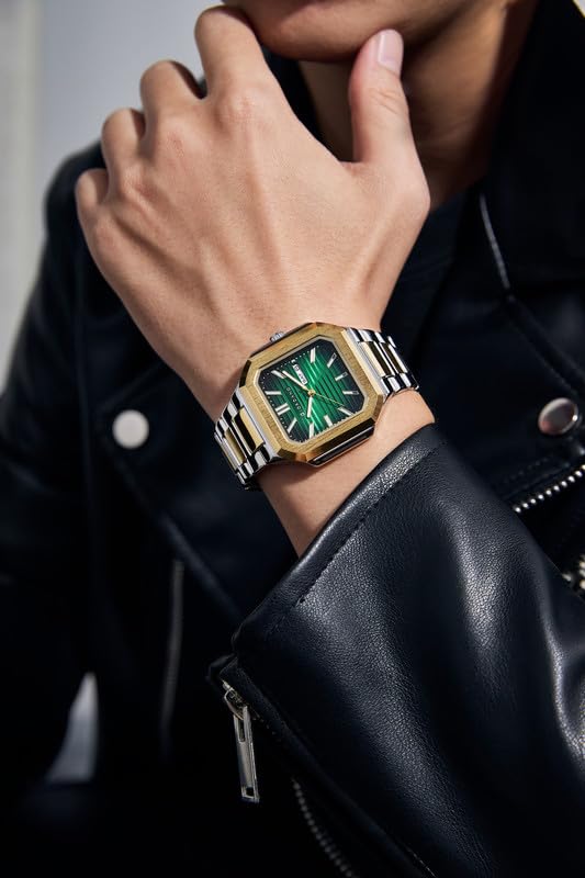 Image of Giordano Square Formal Watch for Men - Textured Dial,Day & Date Display and Stylish Stainless Steel Strap