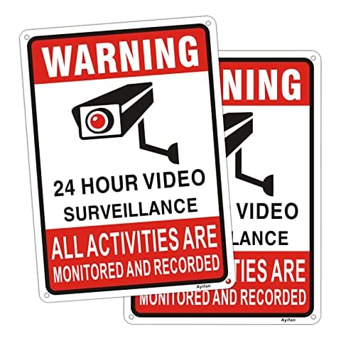 2 Pack 24 Hour Video Surveillance Warning Safety Sign CCTV Security Camera Signs, 250mm x 180mm Reflective Aluminum Metal CCTV in Operation Sign All Activities Are Monitored And Recorded Sign Outdoor Cover