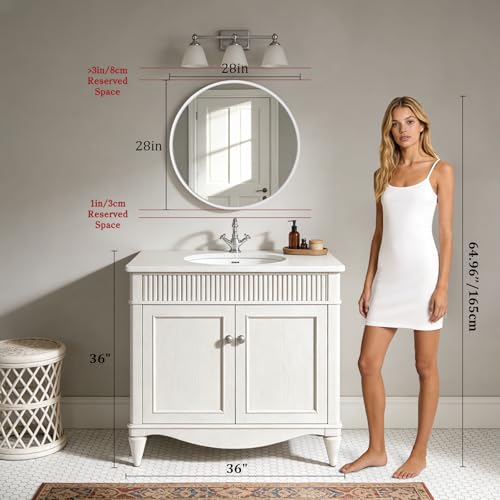Image of WallBeyond Round Wood Mirror 28 inch Circle Wall Mirror for Bathroom Round Wall Mirror for Wall Decor, Vanity, Entryway Living Room (White)