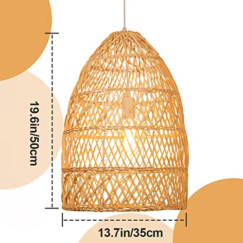 Littleglovo Handmade Rattan Light Fixture, Natural Material Rattan Lamp, Round Ceiling and Woven Lamp, Rattan Light Pendant Suitable for E26/27 Lamp Holder (13.7X19.6In)-1 Pack(Not Including Bulb) - Image 7