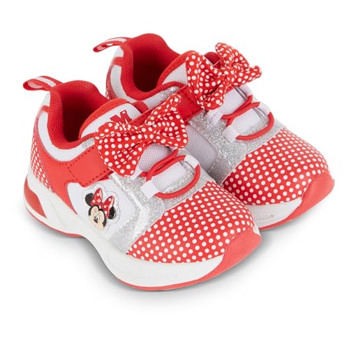 Disney Minnie Mouse Girls Sneakers - Slip On Elastic Lace Sneakers - Minnie Mouse Polka Dot and Bows - Everyday Shoes for Kids