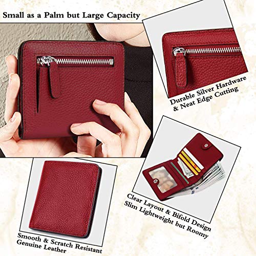 AINIMOER Women Leather Wallet RFID Blocking Small Mini Bifold Zipper Pocket Card Case Wine and Blue3