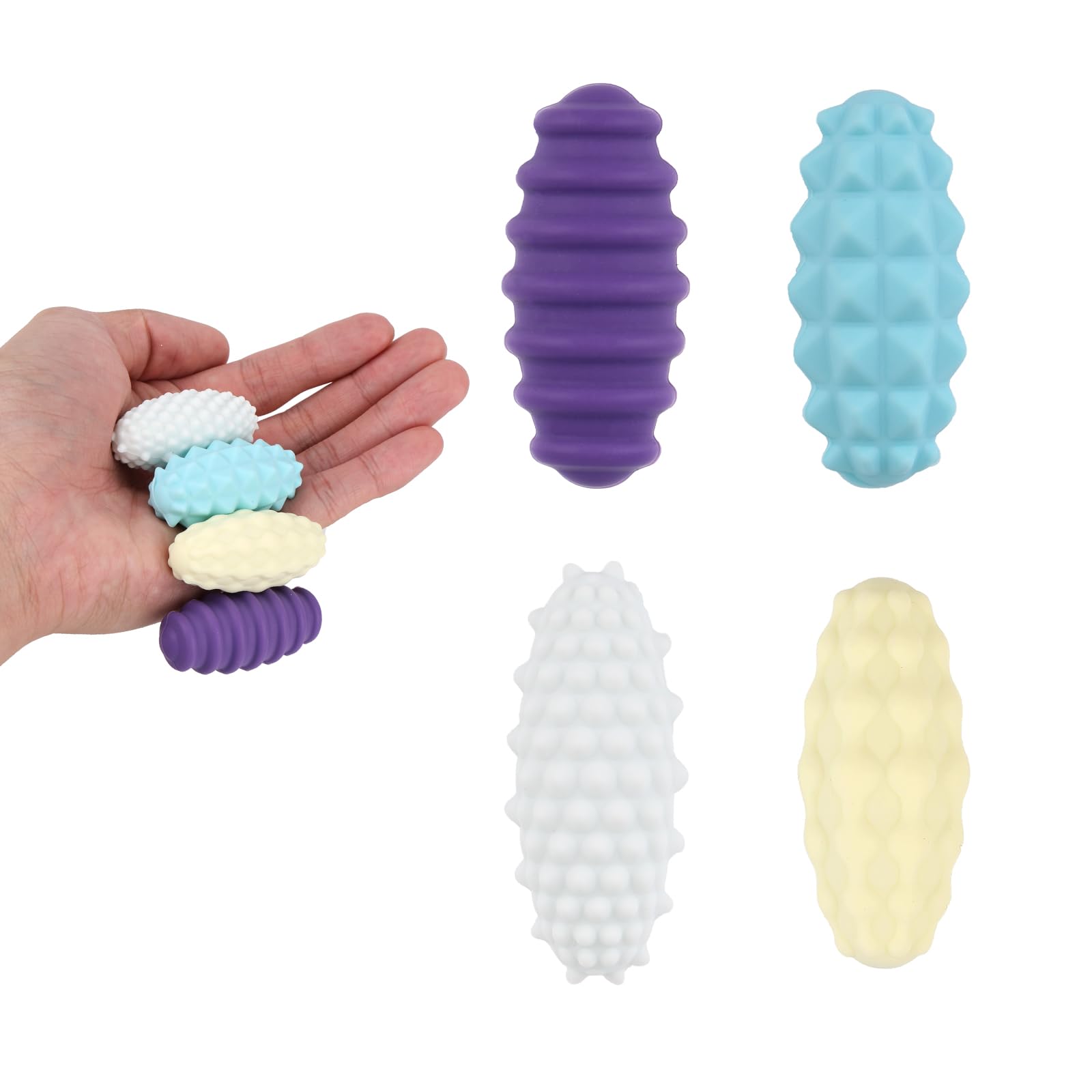 4 Pack Magnetic Fidget Balls, Silicone Oval Autistic Fidget Relief Toys for Adults & Teens Textured Anxiety Decompression Toy for Tactile Exploration & Focus Quiet Desk Office Magnets Fun Gift
