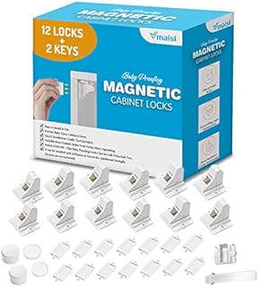 Vmaisi Adhesive Magnetic Cabinet Locks (12 Locks and 2 Keys)