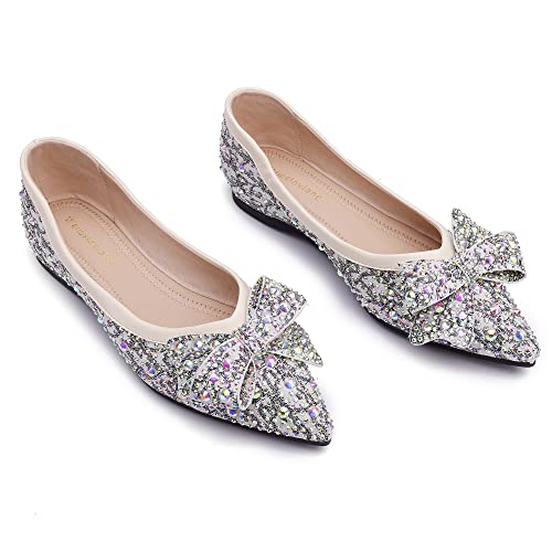 Image of Pearl Decoration Women's Flat Bottom Pointed Toe One Step Shoes