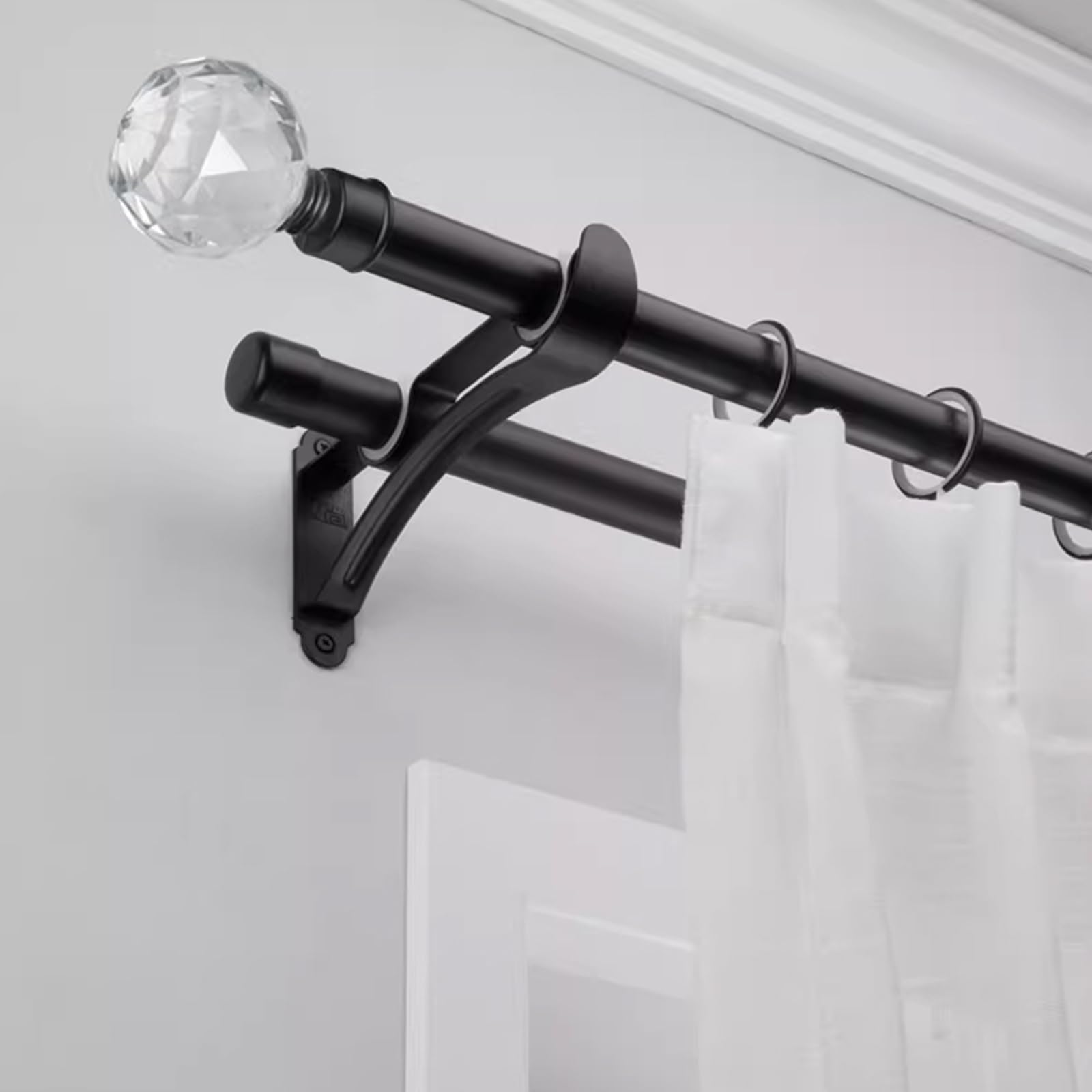 Montowany na ścianie podwójny karnisz, 28 mm, stop aluminium ze szklanymi końcówkami, mocne nośne, ciche pierścienie, idealny do zasłon warstwowych w salonie i sypialni, wykończenie stożkowe 280 cm)