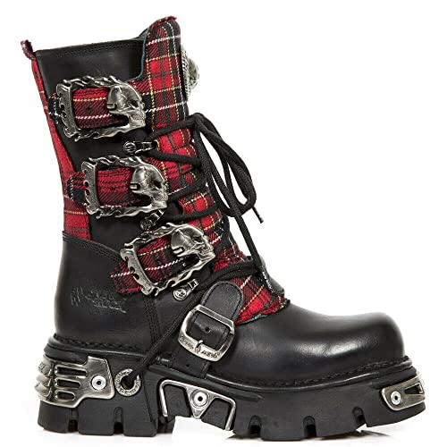 New Rock Boots 391T-S1 Mens Tartan Metallic Black Leather Platform Goth Boot