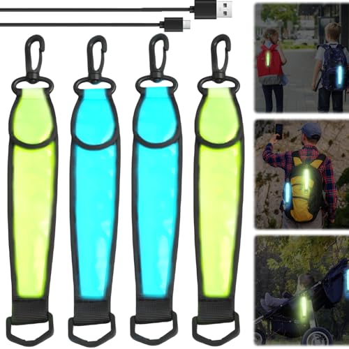 4 Stück LED Blinklicht Schulranzen: Kinder Reflektoren Blinklicht Schulranzen, 3 Modi Sicherheitslicht Reflektoren Anhänger Schulranzen, Wasserdichte Reflektor Anhänger für Schulranzen Rucksack Joggen