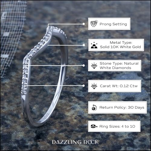 Dazzlingrock Collection 0.12 Cttw Round White Diamond Womens Anniversary Wedding Stackable Band Guard Ring, Available In 10K/14K/18K Solid Gold4