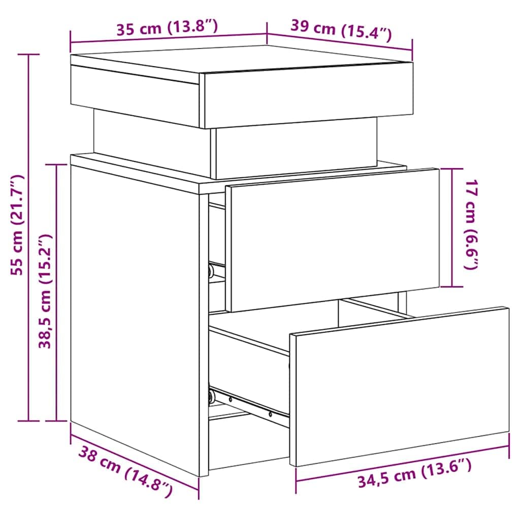 vidaXL Comodini con Luci LED 2pz Grigio Sonoma 35x39x55 cm