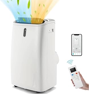 COSTWAY 5 in 1 Portable Air Conditioner with WiFi Smart APP, 12000BTU/14000BTU Mobile Heater, Cooler, Fan, Dehumidifier with Sleep Mode, 24H Timer, 3 Fan Speed & Remote Control (14000BTU) [Energy Class A]