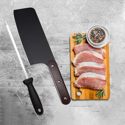 Image of Machado Forging Serbian Chef Knife Set - 12 inch Full Tang High Carbon Clad Steel Butcher Cleaver with Knife Sharpener - Perfect for Vegetables, Fish, Meat - Ideal for Kitchen, Hotel, Restaurant
