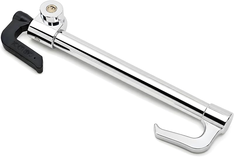 Steering Wheel Brake Lock, Retractable Anti-Theft Security Device Car Steering Wheel Pedal Brake Lock with Keys, Heavy Duty Double Hook Clutch Pedal Locks for Cars Trucks SUVs