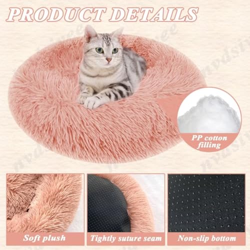 nvdsivee Hundebett Rund Katzenbett PlüSch Hundebetten Maschinenwaschbar Hundematte Hundekissen für Kleine Mittelgroße Grosse Hunde mit Rutschfestem Boden Rot 60cm