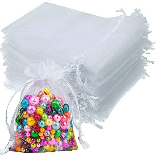 Winfred Lot de 100 Sacs Organza, 10 x 12 cm Sachets Pochettes Cadeau en Organza Sachet de Lavande pour Lavande Vide pour Bijoux Cadeaux Bonbons Marriage, Blanc Cover