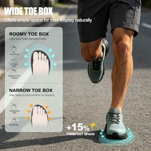 Image of Men's Wide Trail Running Shoes Comfortable Cushioned Hiking Walking Shoes with Arch Support Stability Non Slip Workout Cross Training Sneakers