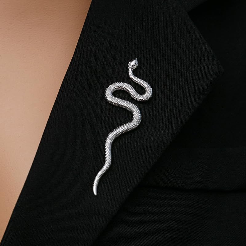 Image of Gothic Snake Brooch Pin - Thriller Animal Serpent Lapel Pin - Metal Punk Bending Creep Cobra Brooch for Women & Men - Suit & Coat Accessory