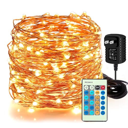 Moobibear LED Decorative Fairy String Lights 66ft 200 LEDs Dimmable Outdoor/Indoor Starry String Lights, Warm White Copper Lights with Remote Control for Garden Room Patio Party Valentines Day Decor