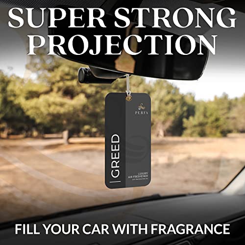 Image of 9PCS Greed Disposable Air Fresheners for Men | Long Lasting Car Air Freshener with Greed Fragrance | Lasts for 2 Weeks | Strong Car Perfume with Odor Eliminating Technology | by Perfa