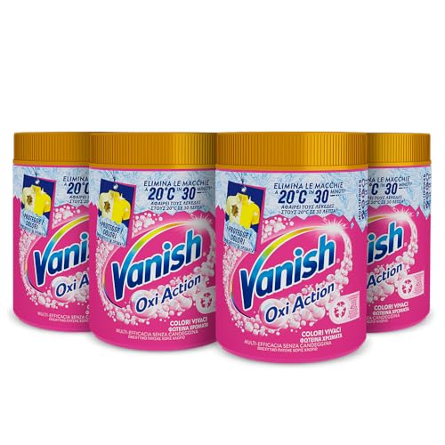 Vanish Oxi Action Multipower Polvere Rosa, Smacchiatore per Capi Colorati, 4 Confezioni da 1 kg di Smacchiatore per Bucato, Additivo Lavatrice Multiazione senza Candeggina