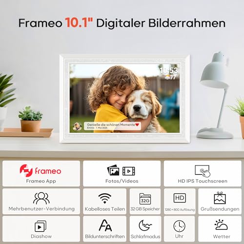 Frameo WLAN Digitaler Bilderrahmen 10,1 Zoll, HD 1280 * 800 IPS Touchscreen Elektronischer FotoRahmen mit 32GB Speicher, Auto Drehung… – Ansicht 6