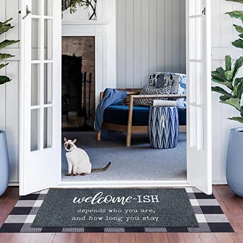 JJUUYOU Large Welcome Mat for Front Door Large 120X45CM Outside Entryway Funny Welcome-ish Gray Doormat Non Slip Rubber Backing Low Profile Mats for Entry Patio Shoe Rugs - Image 2