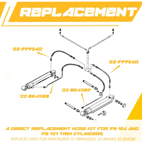 Image of New Trim Tilt hydraulic Ram Cylinder hose kit Fit for Mercruiser Alpha One 15-9 /16 inch, BravoI, II, III, X, XR, XZ, 9B-104 & 9B-121 Trim Cylinders Replacement for 32-99904Q 32-864589 32-864588