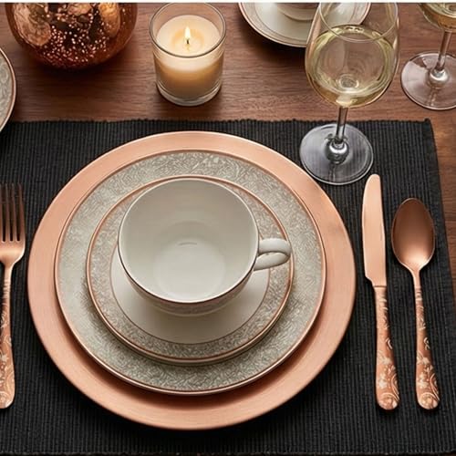 Image of 8 inch Rosegold Silverware Dinner Spoons with Floral Printed Handle | 5-Piece Premium Stainless Steel Flatware Set | Dishwasher Safe Cutlery Set for Home, Restaurant & Gifting