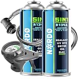 Nordo - 5 en 1: Refrigerante R134a + Manguera, 2 x 235 g para Aire Acondicionado de automóvil con Aceite, aditivo sellador, colorante UV, Agente deshidratante – Protege el compresor
