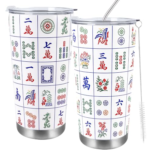 Image of AFRITEE Mahjong Tumbler with Lid and Straw Gifts for 20oz Travel Coffee Cup