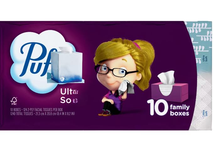 P-Ultra Soft Facial Tissues 10 Family Size Boxes 124 Tissues Per Box 1 pack