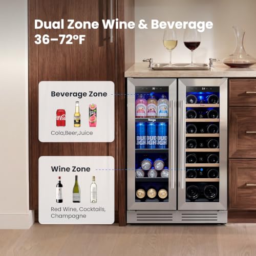 Image of Yeego 24 Inch Wine and Beverage Cooler, 60 Can 20 Bottle Wine Fridge