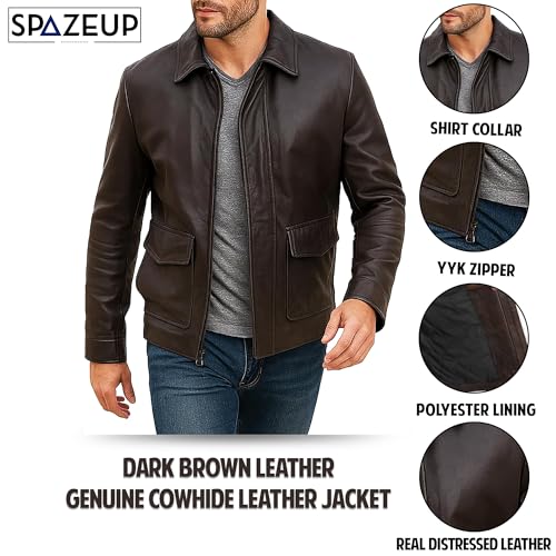 Image of SpazeUp Cafe Racer Jacket Vintage Motorcycle Retro Moto Distressed Leather Jacket | Distressed Motorcycle Jacket Men