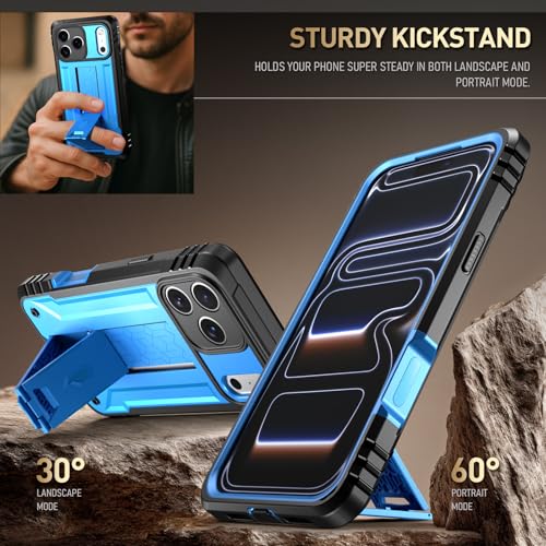 Image of Poetic for iPhone 17 Pro Case with Camera Control Capture Button, [Built-in Stand] [Built-in Screen Protector] Full-Body Military Grade Rugged Phone Case for iPhone 17 Pro, Light Blue