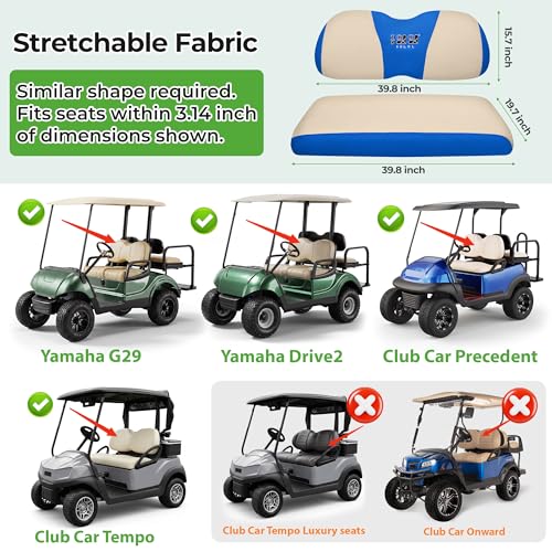 Image of 10L0L Golf Cart Seat Cover Set Fit for Club Car DS Precedent & Yamaha, Warm Bench Seat Covers for Cold Winter Weather, Breathable Washable Polyester Mesh Cloth Gray Black Beige Red Blue