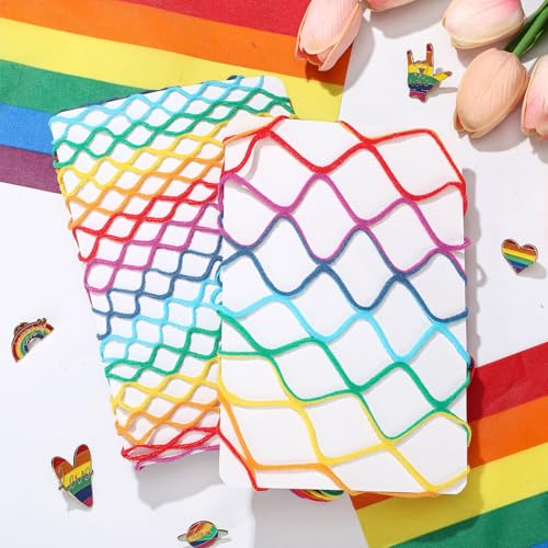 Coume 2 Pcs Rainbow Fishnet Stockings for Women Halloween Rainbow Clothing Accessories Lgbtq Accessories Gay Pride Gifts Stretch Fishnet Stockings for Halloween Party Cosplay4