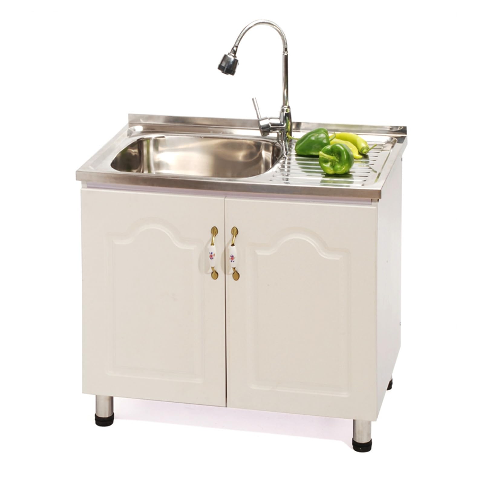 Évier utilitaire simple cuve inox avec établi et étagères de rangement