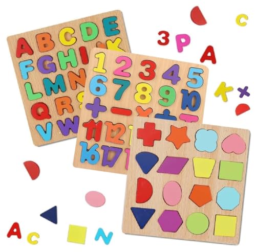 Easymart Wooden Learning Educational ABCD Board for Kids, Activity Toys for Toddlers & Preschoolers | ABCD Puzzle Set | Puzzle Toys for 2 Years Old Boys & Girls (Alphabets, Numbers & Shapes)