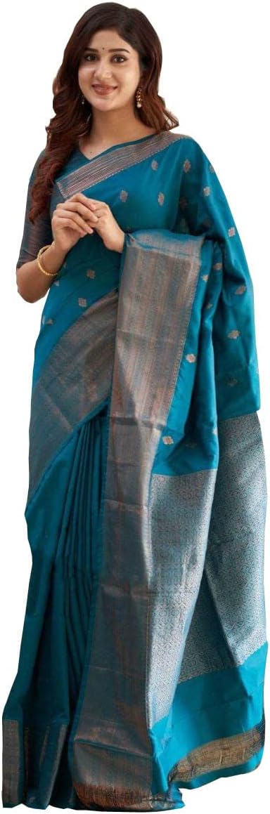 GenericWomen's Kanjivaram Soft Lichi Silk Banarasi Sarees With Blouse Piece - Morpich
