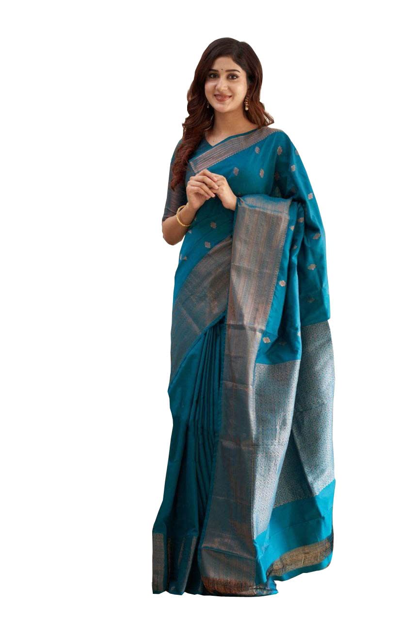 GenericWomen's Kanjivaram Soft Lichi Silk Banarasi Sarees With Blouse Piece - Morpich