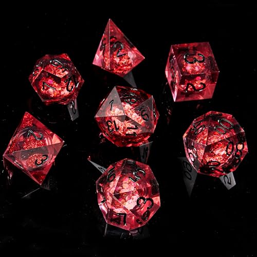 FugaCity Dice Set Handmade Sharp Edge 7 Piece Resin Dice-Dungeon&Dragons Polyhedral Dice Set D&D Dice Set with Gift Dice Case for RPG MTG Table Games