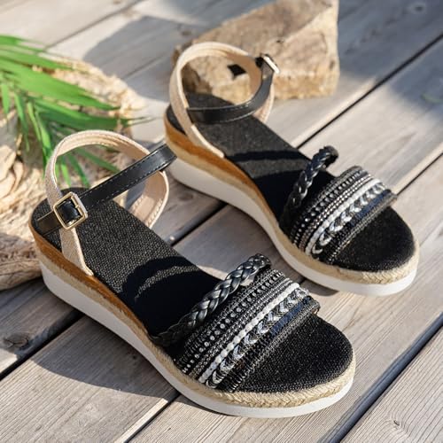 ZSpzx Women Wedge Sandals 2025,Boho Soft Cushion Non-Slip Walking Footwear Fashion Summer Beach Vacation Slippers Breathable Comfortable Slip-On Peep Toe Casual Shoe Indoor/Outdoor Daily Wear3