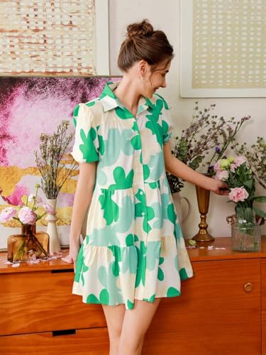 Image of Women's Fit and Flared Shirt Midi Dress with Collar Neck & Short Sleeves - Rayon Casual Dress