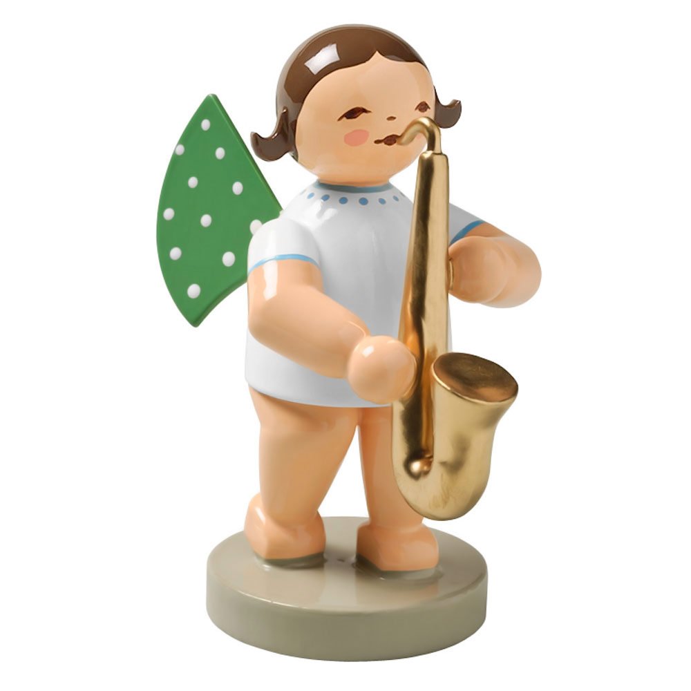 Wendt & Kuhn Brunette Hand Painted Grunhainichen Angel Saxophone Figurine