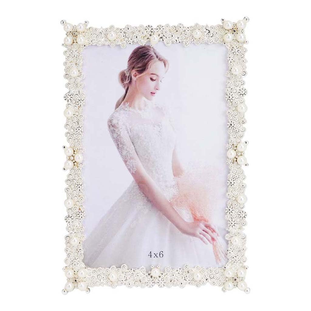 ZXWSTORE Pearl White Creative Photo Frame, Metal Table Decoration Photo Frame, Silver