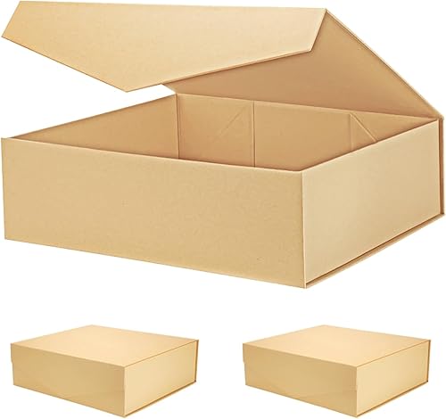 PACKHOME 17x14.5x5.5 pulgadas, 3 cajas de regalo extra grandes con tapas, cajas de cierre magnético para ropa y regalos grandes (Kraft)