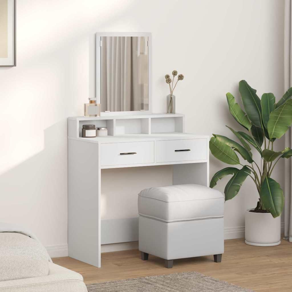 Schminktisch mit Schubladen Weiß Holzwerkstoff 79 x 41 x 140 cm Makeup Tisch mit Spiegel Stauraum für Schlafzimmer Mädchen Frau