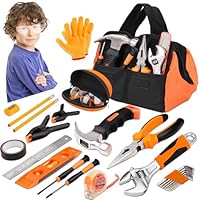 27-Piece Orange Kids Tool Set with Tool Storage Bag, Real Hand Tool Kit for Boys & Girls, Children Learning Tools for DIY Building, Woodworking and Construction, 6+ Years Old Birthday